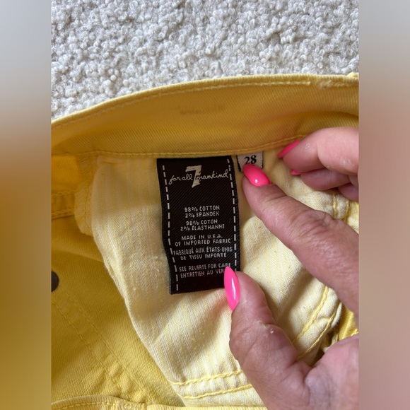 7 For All Mankind Cropped Skinny Jeans Light Yellow, Subtle Sparkle~28~8” Rise - Picture 10 of 12